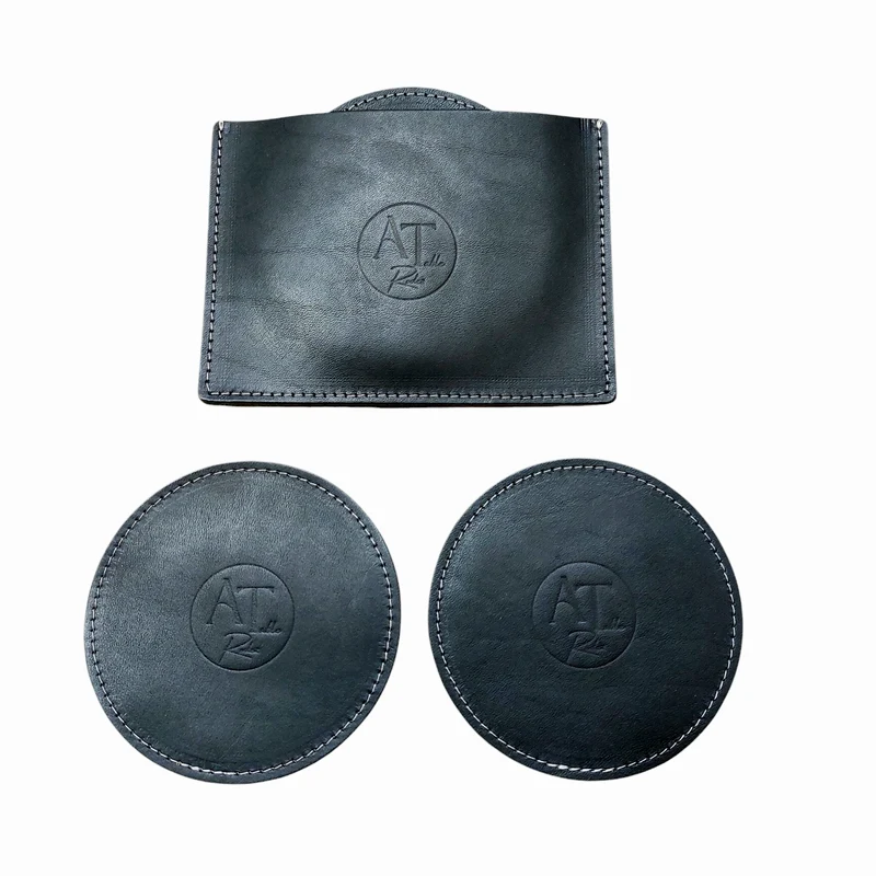 Lot de 4 Sous-Verres en Cuir noir Artisanal Chris & Dji