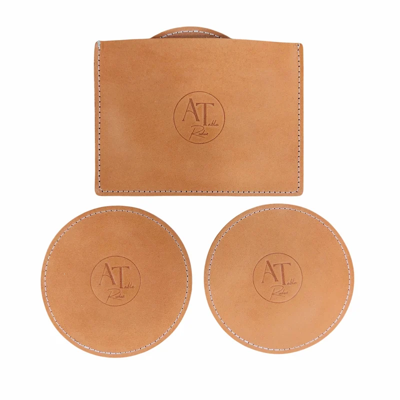 Lot de 4 Sous-Verres en Cuir brun Artisanal Chris & Dji