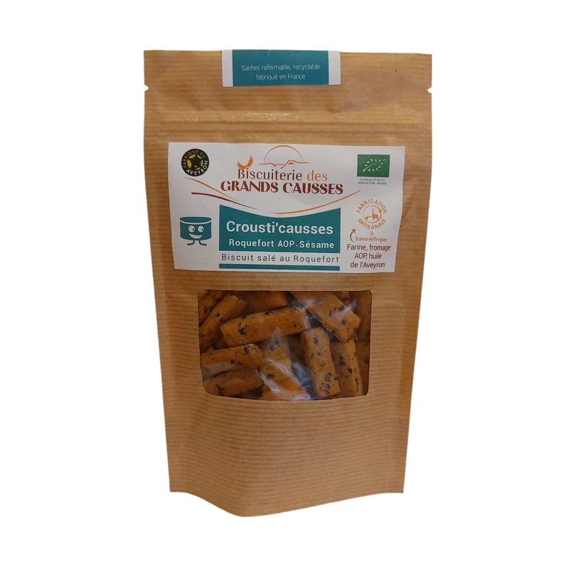 Biscuits salés bio au Roquefort AOP et sésame, Biscuiterie des Grands Causses