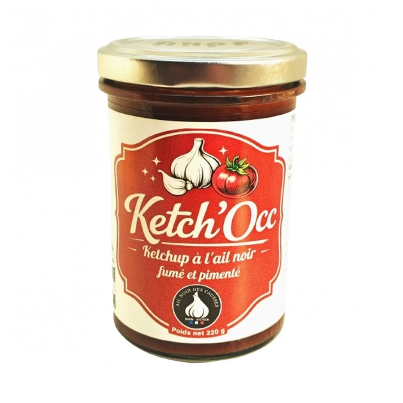 Ketch’Occ à l’Ail Noir Fumé et Pimenté – Ketchup artisanal d’Aveyron – 220 g