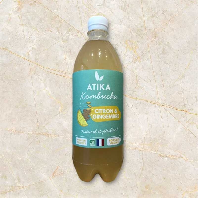 Kombucha Citron et Gingembre Bio 75cl - Atika