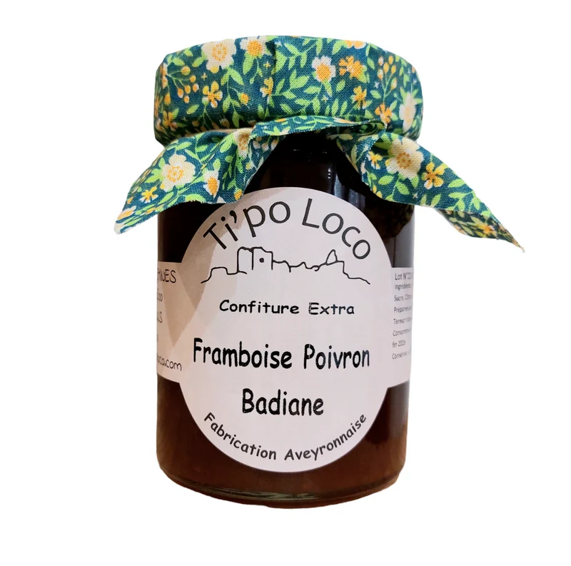 Confiture artisanales de framboise, poivron et badiane 370g