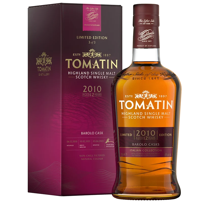 Whisky Tomatin Highland Single Malt 12 ans d'âge 2010 Italian Collection Barolo Cask