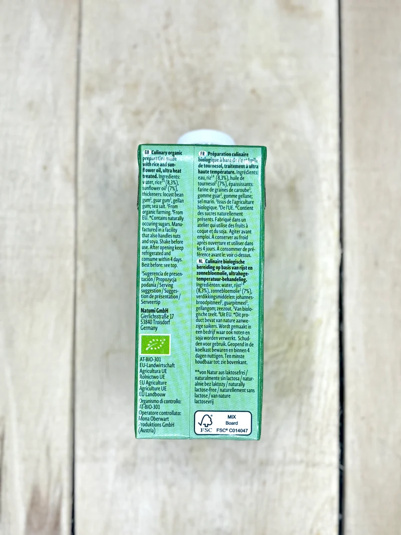 Crème Culinaire Végétale Riz 200ml