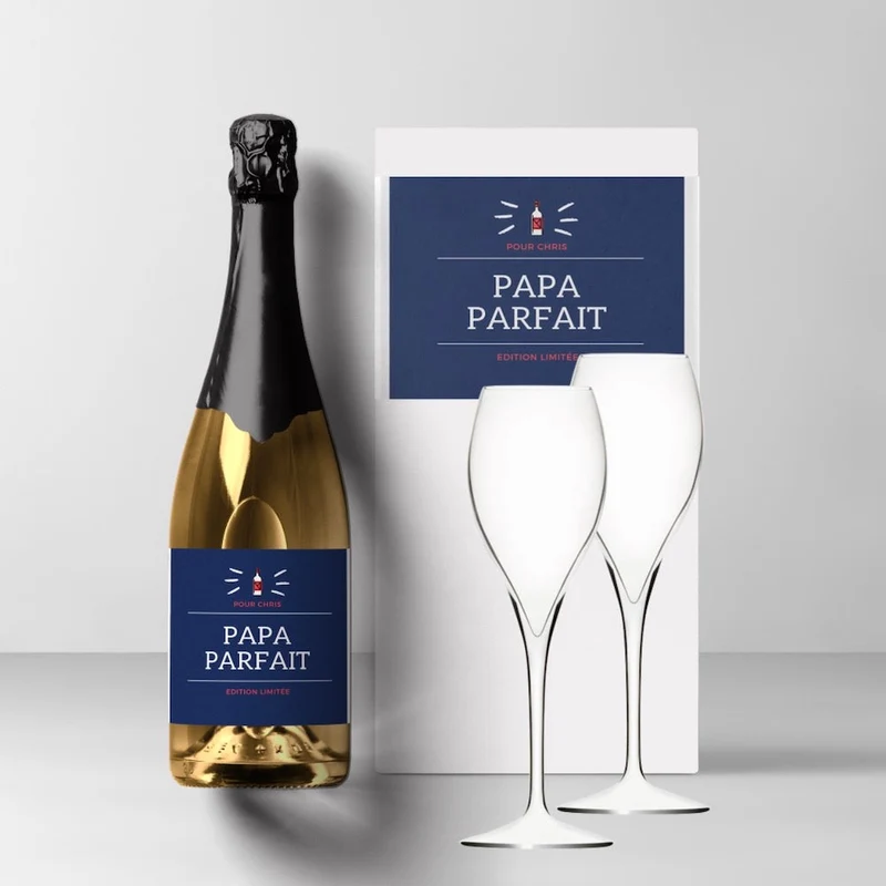 Coffret champagne Papa Parfait avec prénom avec ou sans flûtes