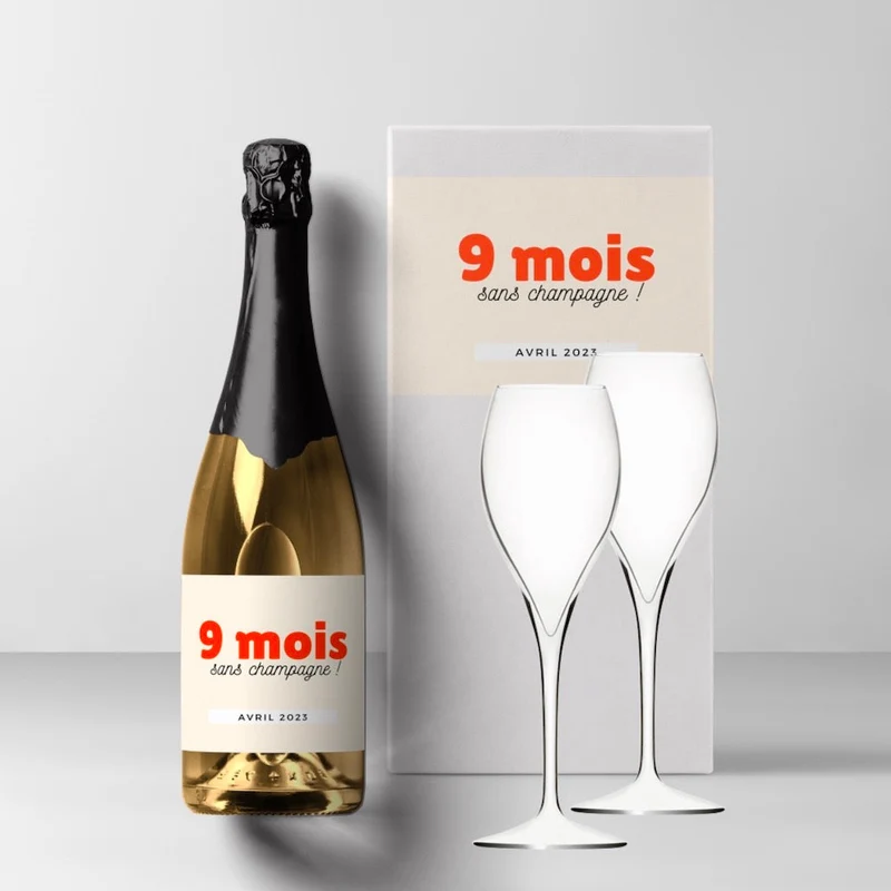 Coffret 9 mois sans champagne avec ou sans flûtes
