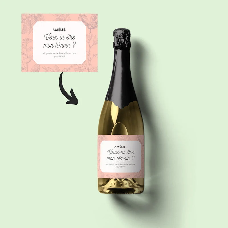 Champagne Veux tu etre mon témoin avec prénom personnalisé EVJF
