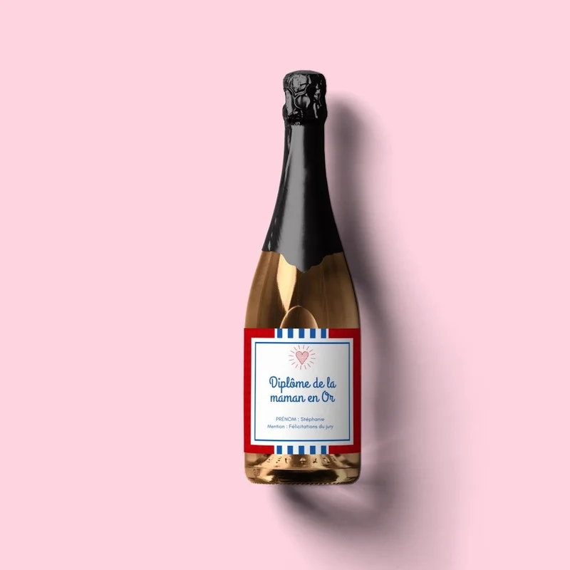 Diplôme de la maman en or sur champagne avec prénom
