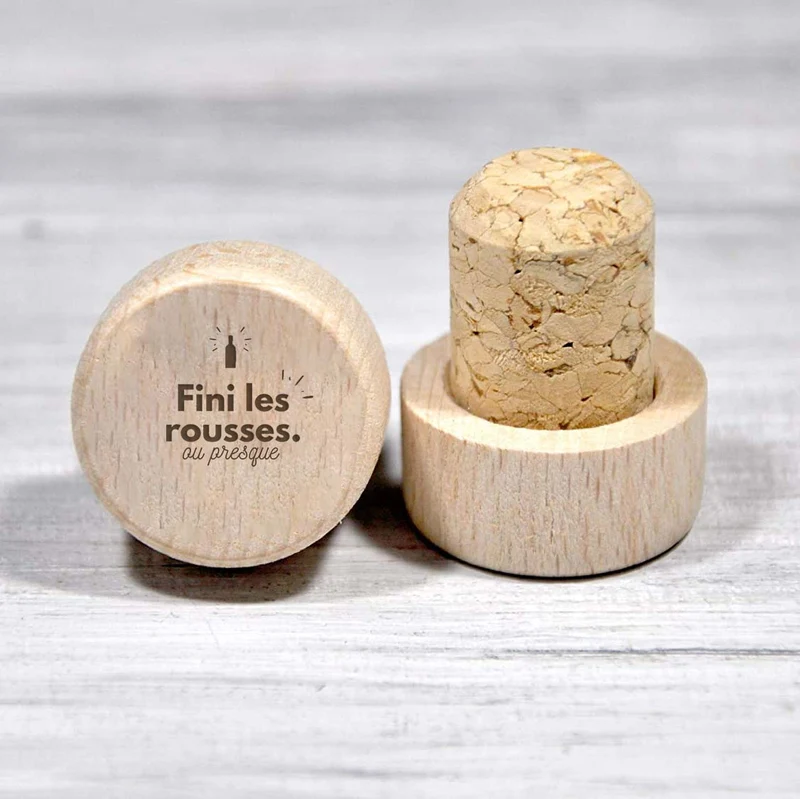 Bouchon personnalisé en liège et bois - Fini les rousses