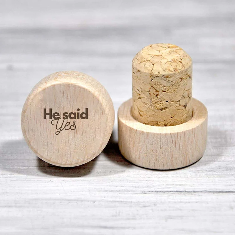 Bouchon personnalisé en liège et bois - He said yes