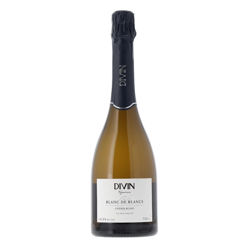 Vin effervescent Chenin blanc Divin Vigneron Blanc de blancs sans alcool 0,5%