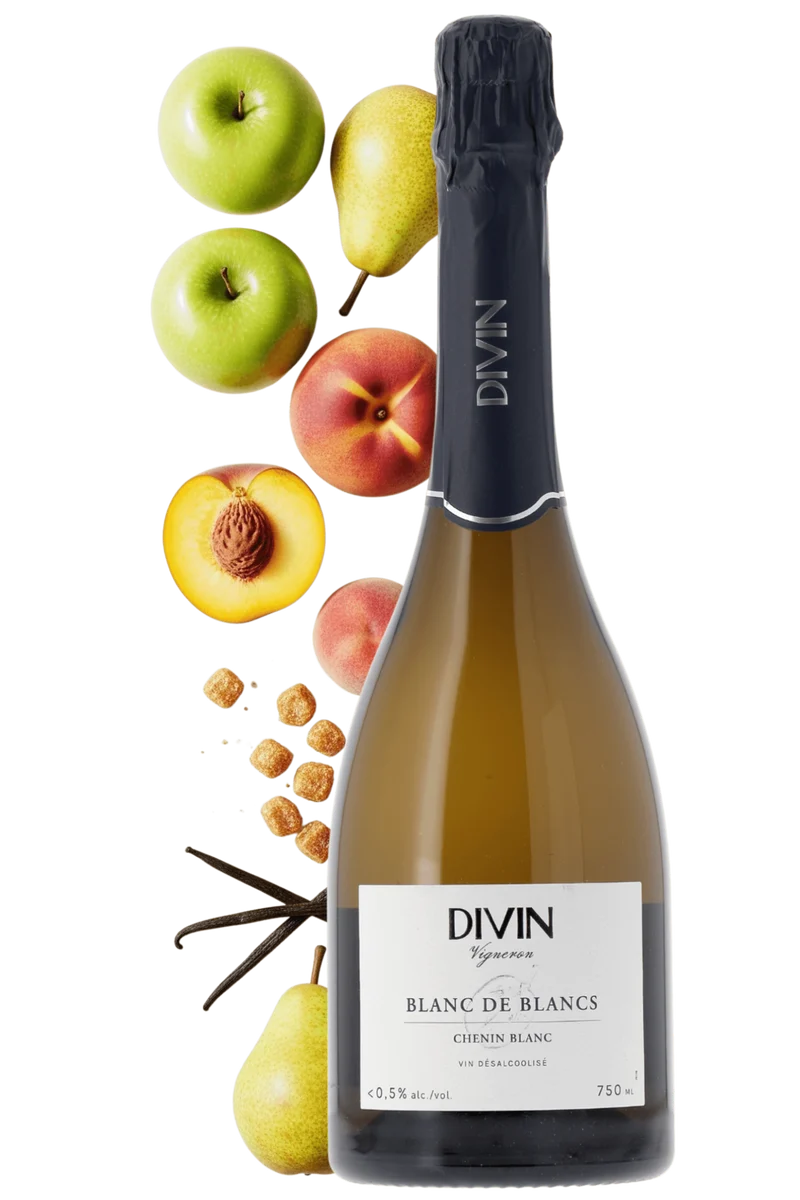 Vin effervescent Chenin blanc Divin Vigneron Blanc de blancs sans alcool 0,5%