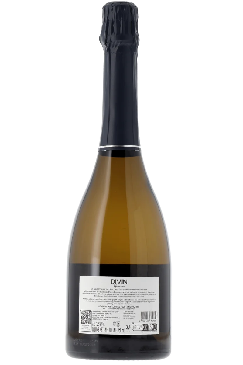 Vin effervescent Chenin blanc Divin Vigneron Blanc de blancs sans alcool 0,5%