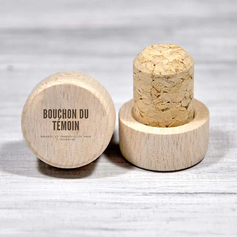Bouchon personnalisé en liège et bois - Du témoin