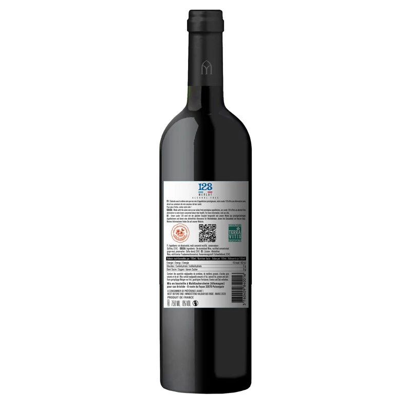 Vin rouge 128 Merlot sans alcool 0,0%