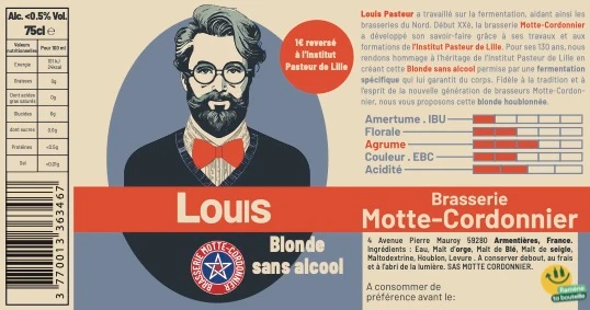 Bière blonde Louis 0° Motte Cordonnier 0,5% - 75 cl