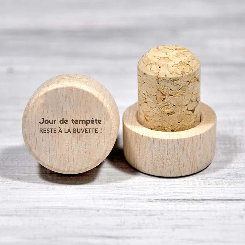 Bouchon personnalisé en liège et bois - Jour de tempette