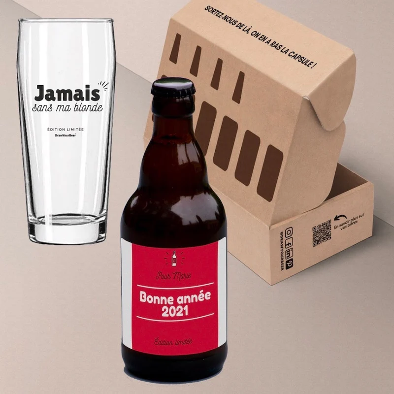 Coffret verre et bières pour nouvel an