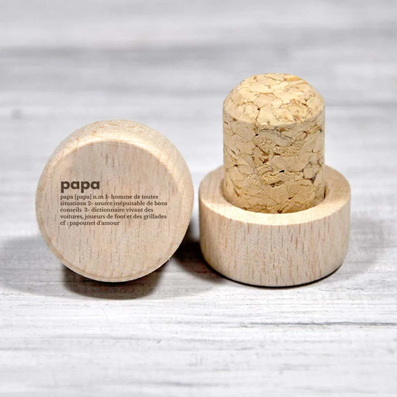 Bouchon personnalisé en liège et bois - Papa definition
