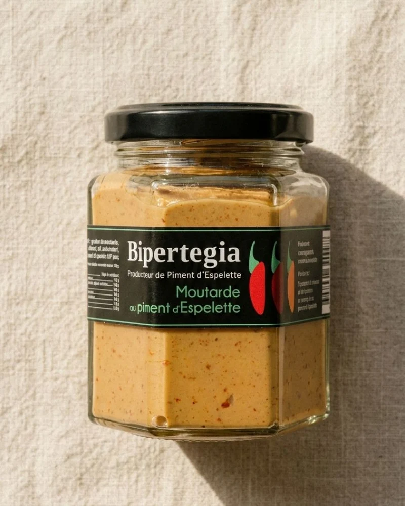 Moutarde au piment d’Espelette AOP Bipertegia 170 g – condiment basque artisanal