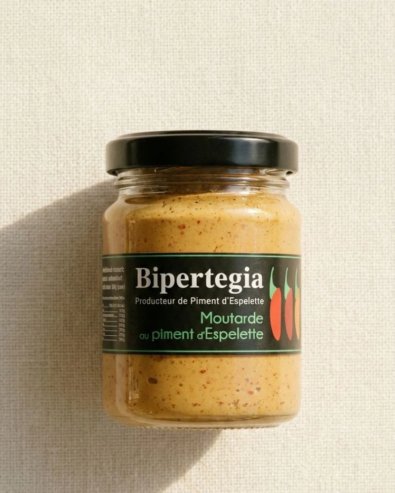 Moutarde fine au piment d’Espelette AOP Bipertegia 90 g – condiment basque relevé