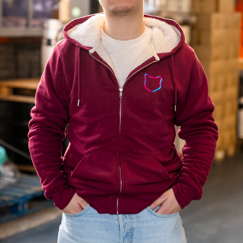 Twisted Cat Sherpa-Lined Zip Hoodie