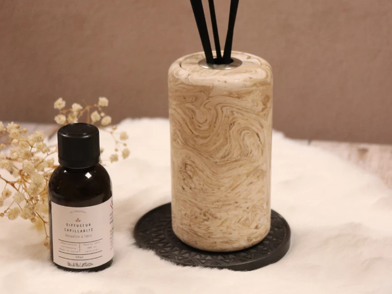 Un coffret diffuseur capillarité et son plateau