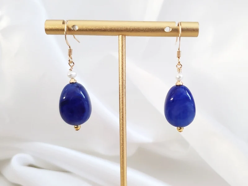 Boucles d'oreilles pendantes perles bleues