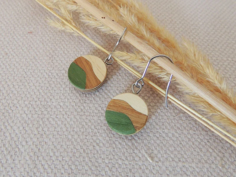 Boucle d'Oreille en Marqueterie Bois Leila