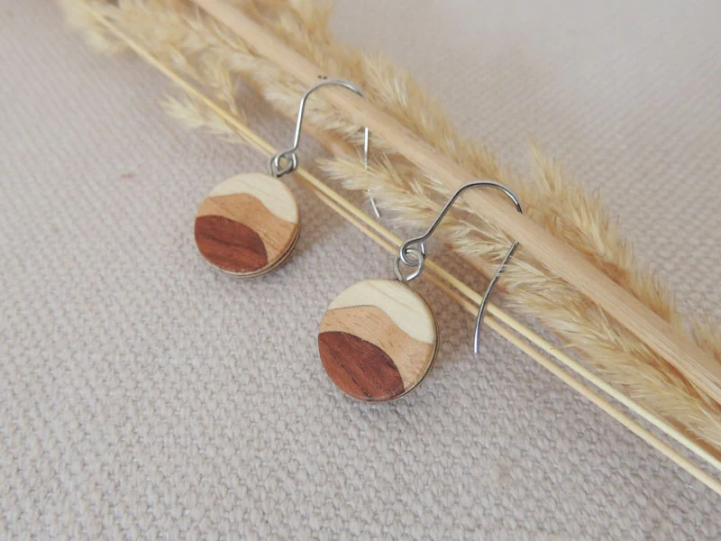 Boucle d'Oreille en Marqueterie Bois Leila