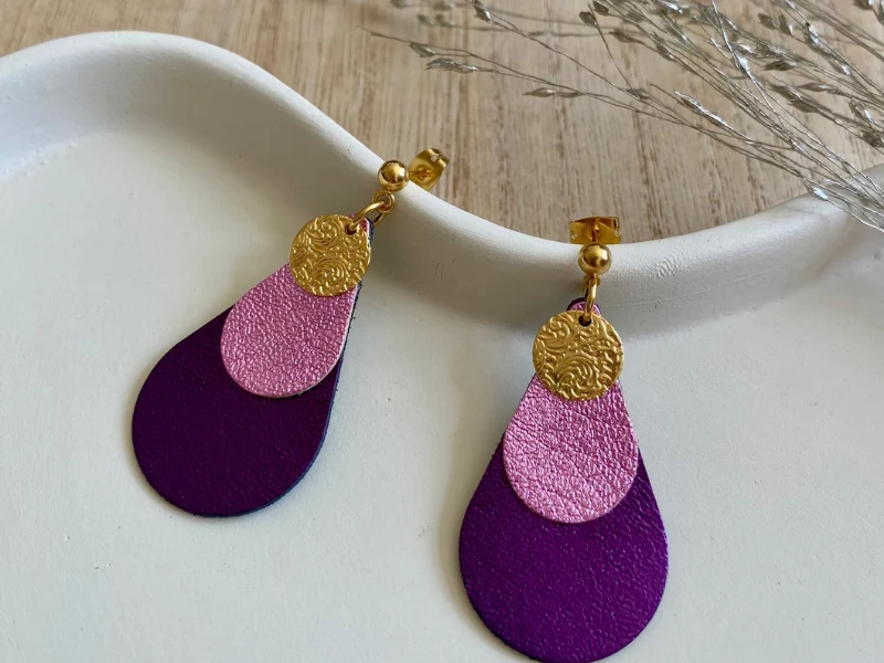 Boucles d'oreilles "Simone" en cuir upcyclé, création artisanale