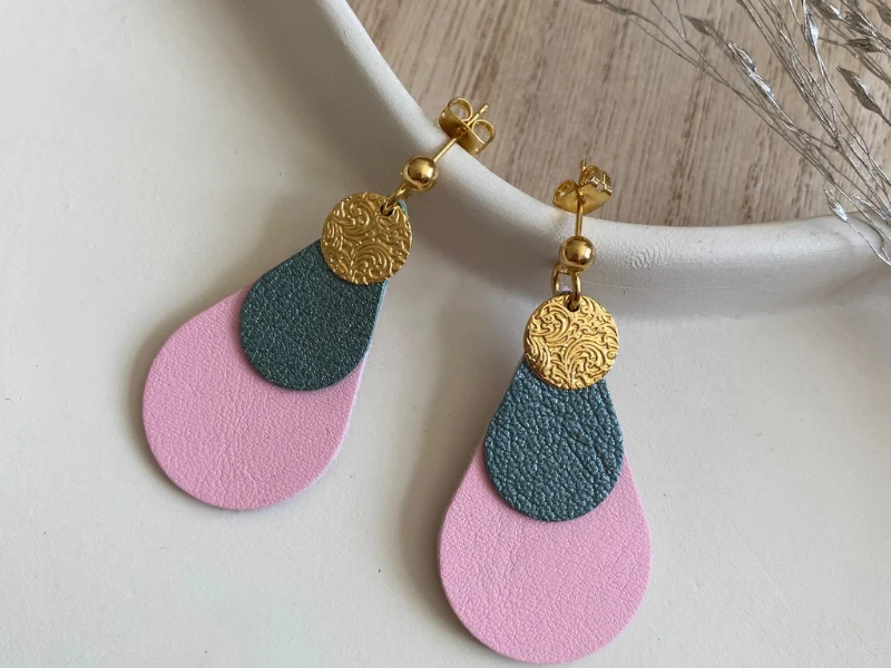Boucles d'oreilles "Simone" en cuir upcyclé, création artisanale