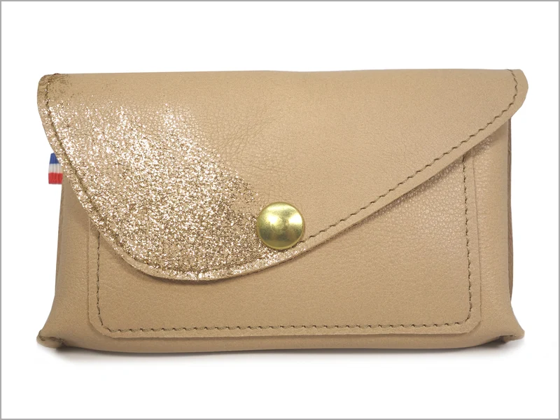 Portefeuille porte-monnaie femme cuir véritable paillettes peintes à la main