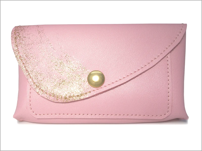 Portefeuille porte-monnaie femme cuir véritable paillettes peintes à la main