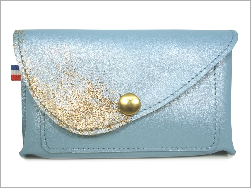 Portefeuille porte-monnaie femme cuir véritable paillettes peintes à la main