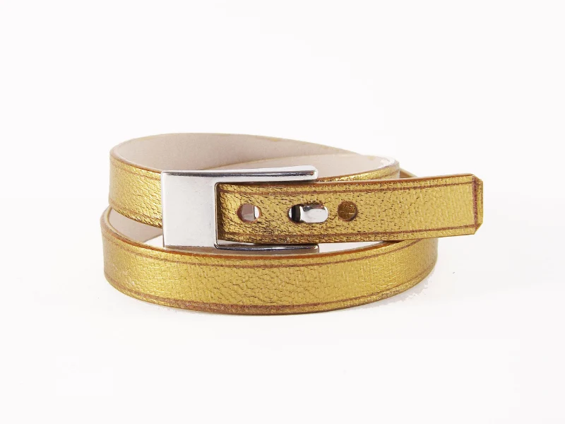 Bracelet cuir double tour, avec fermoir argenté