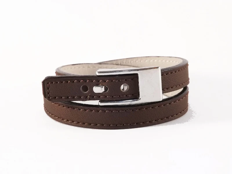 Bracelet cuir double tour, avec fermoir argenté