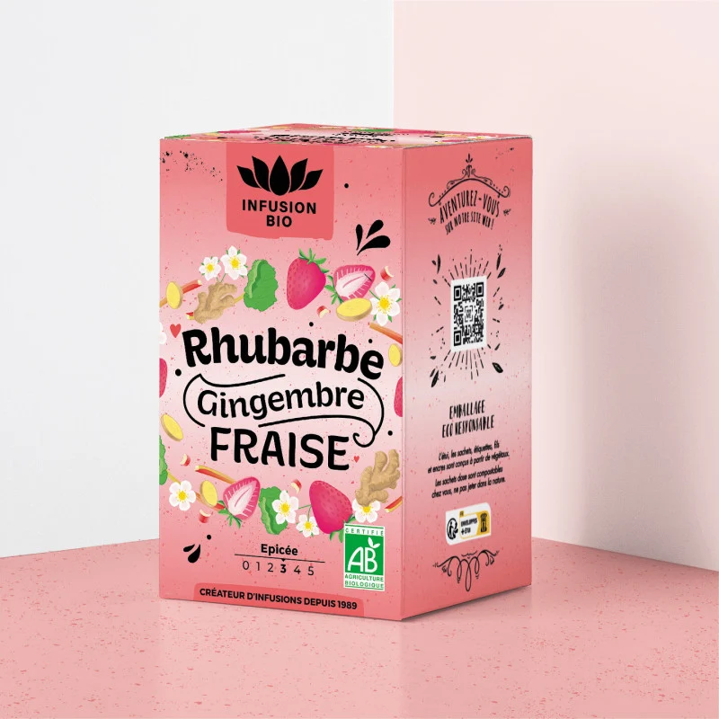 Infusion rhubarbe gingembre fraise bio
