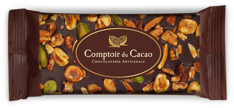 Tablette de chocolat noir et fruits secs caramélisés