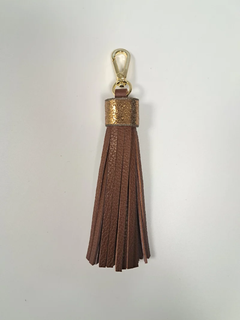 Porte clé en cuir "PAMPILLE" marron