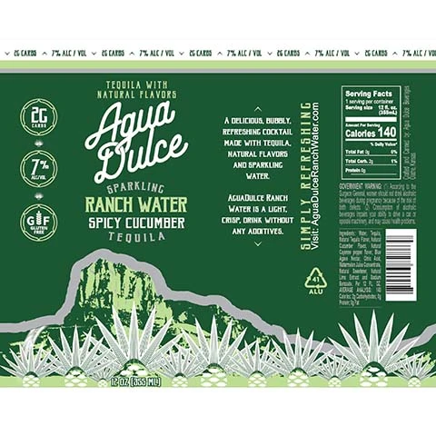 Agua Dulce Sparkling Ranch Water Spicy Cucumber Tequila