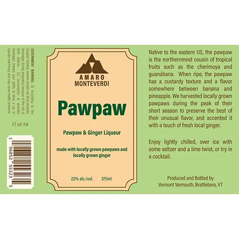 Vermont Amaro Monteverdi Pawpaw Liqueur