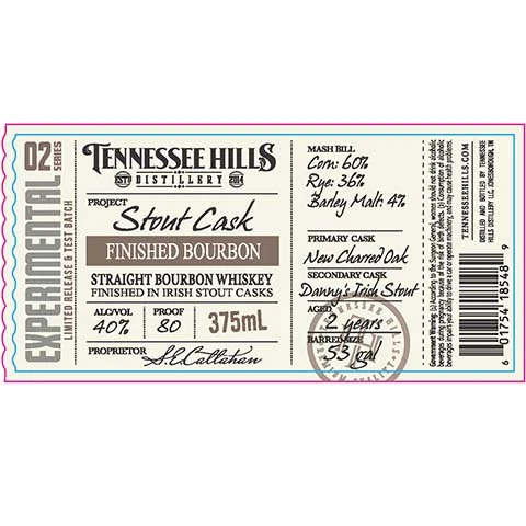 Tennessee Hills Project Stout Cask Finished Bourbon Whiskey
