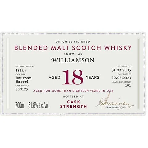 A.D. Rattray Williamson Aged 18 Years Blended Malt Scotch Whisky