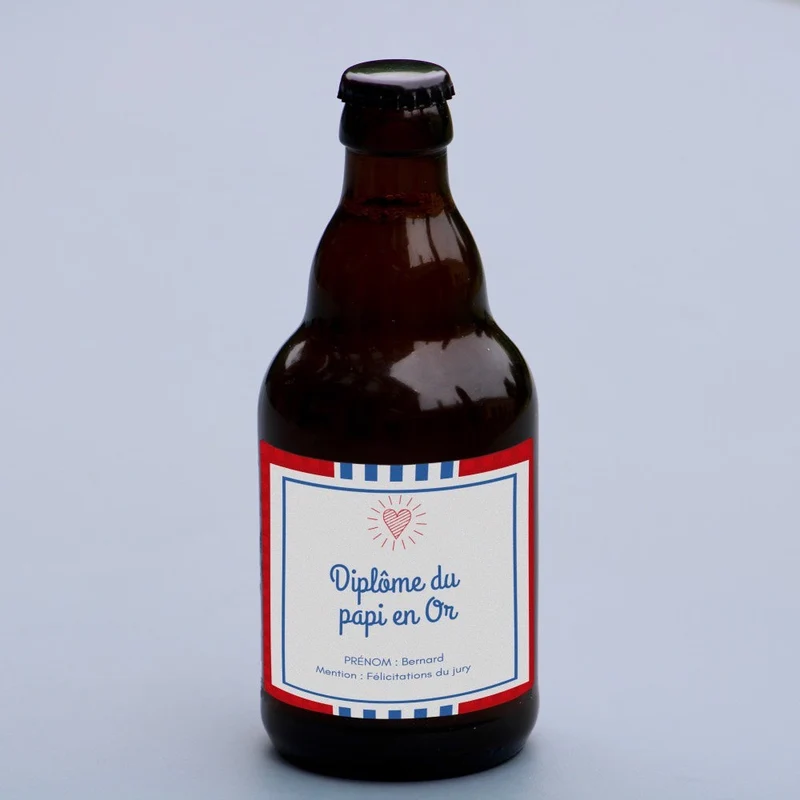 Bière diplome du papi en Or avec prénom