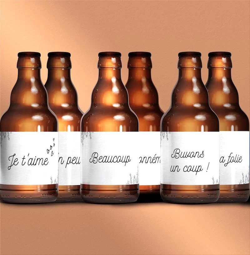 Coffret 6 bières multi-design : Je t'aime, un peu, beaucoup, à la folie, buvons un coup !