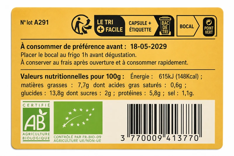 Houmous Pois Chiches au Citron Bio 100 g - Conserverie CLAC