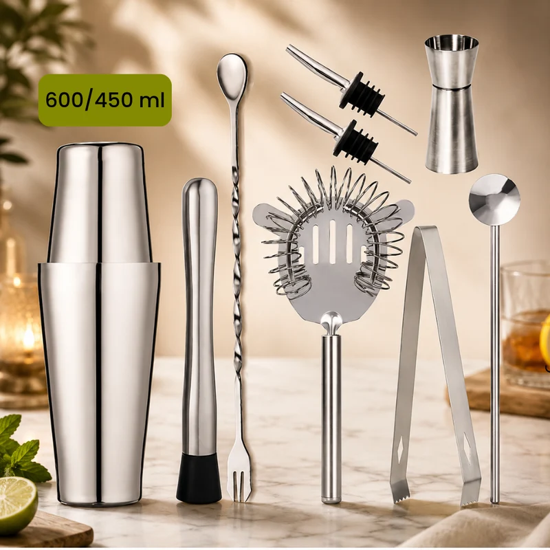 Set Shaker Cocktail Boston 600/450 ml - 9 Accessoires
