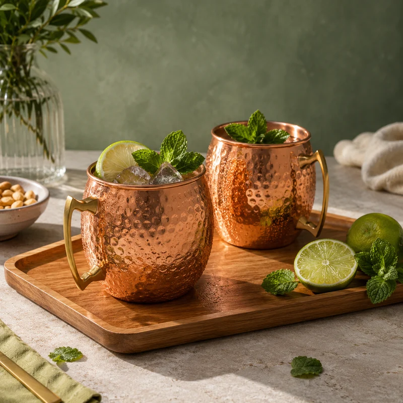 Set de 4 Tasses Moscow Mule Cuivrées + Pailles & Doseur
