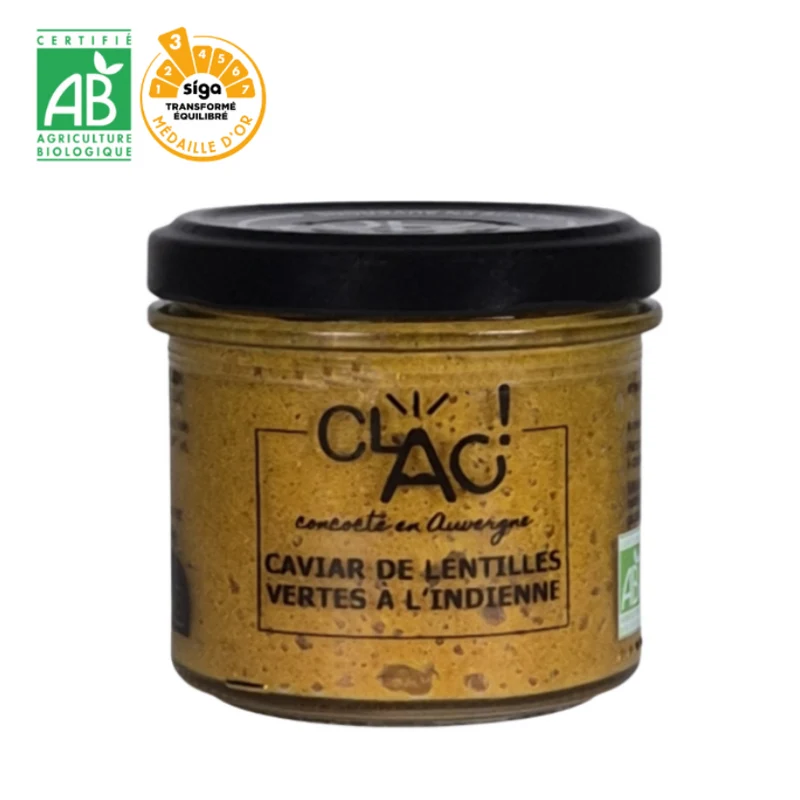 Caviar de Lentilles Vertes à l'Indienne Bio 100 g - Conserverie CLAC